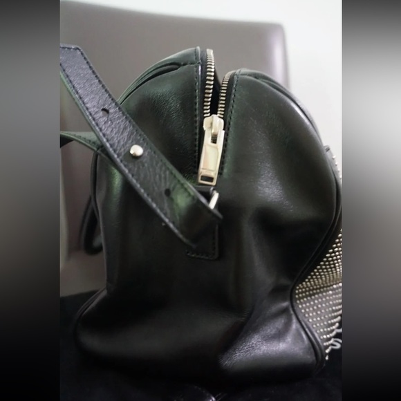 Yves Saint Laurent YSL Black Studded Duffel 6 Shoulder Bag Purse Silver - Picture 4 of 16